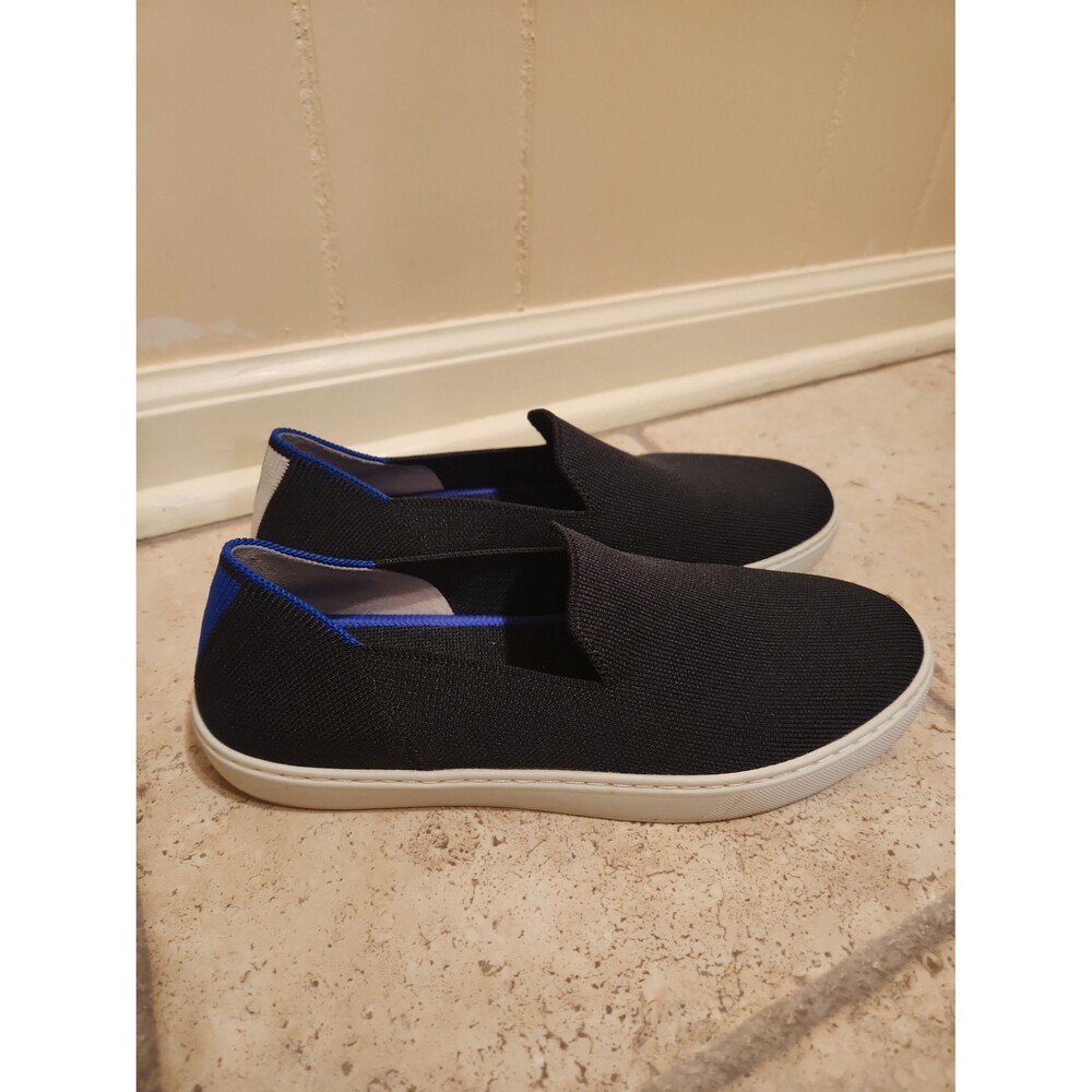 Rothy's The Original Black Slip-on Shoes w/ Blue Heel Stripe Size 9